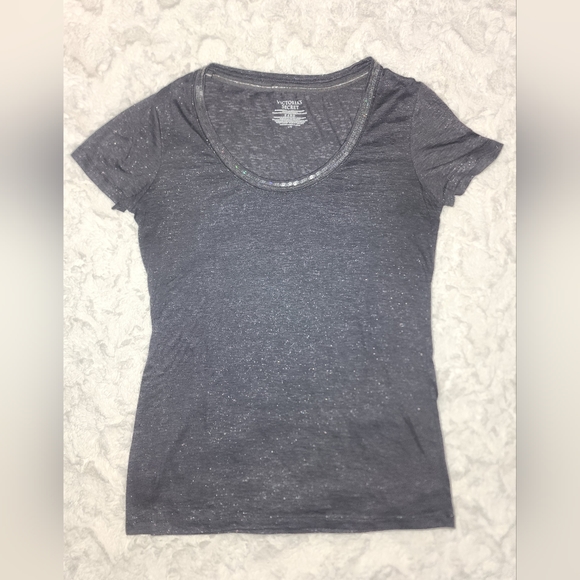 Women's VS Victoria's Secret Gray Sequin Glitter Shirt Size Large - Picture 1 of 3